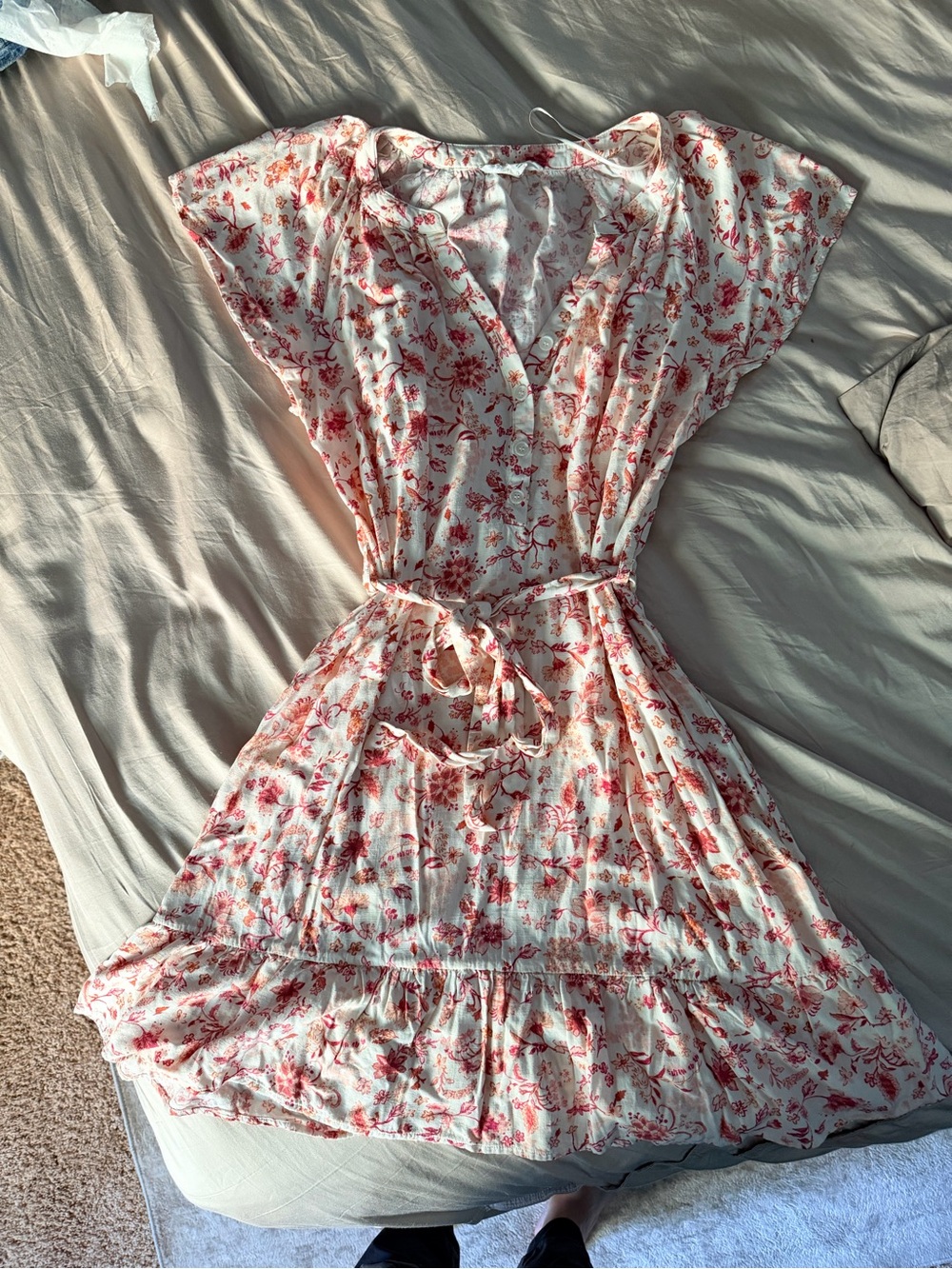 Lucky Brand Cream Mini Dress with Pink Floral Print